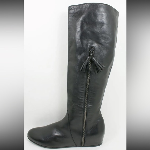 NEW $695 Stuart Weitzman Boot Tass Hidden Wedge Black Leather Zipper Bootie 7 - Picture 3 of 6